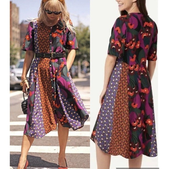 LOGO by Lori Goldstein Womens Floral Woven Mixed Print Dress A354574 Rich Plum S - Picture 1 of 12